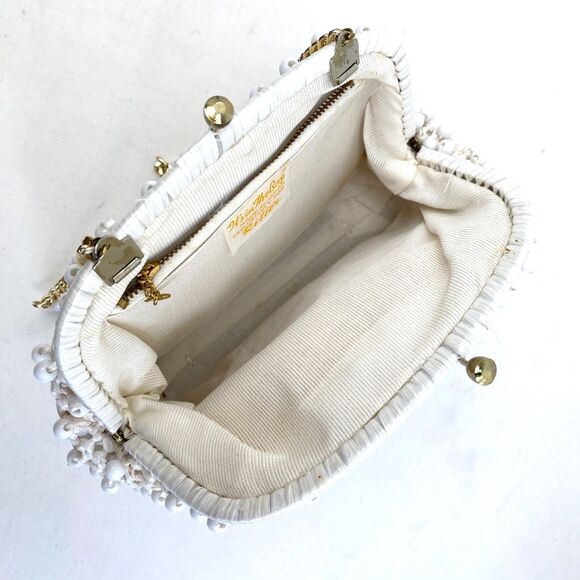 Vintage 60s Ritter White Raffia Plastic Beaded Purse Handbag Mod Hippie Wedding - Picture 11 of 15